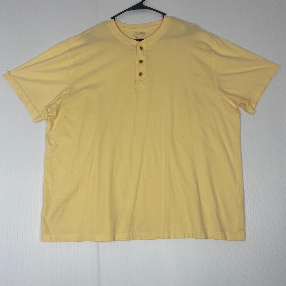 L.L. Bean Polo Shirt Mens Size XLarge‎ Yellow 100% Cotton Short Sleeve Buttons